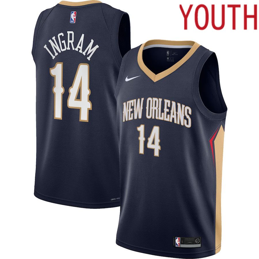 Youth New Orleans Pelicans 14 Brandon Ingram Nike Navy Icon Edition 2021-22 Swingman NBA Jersey